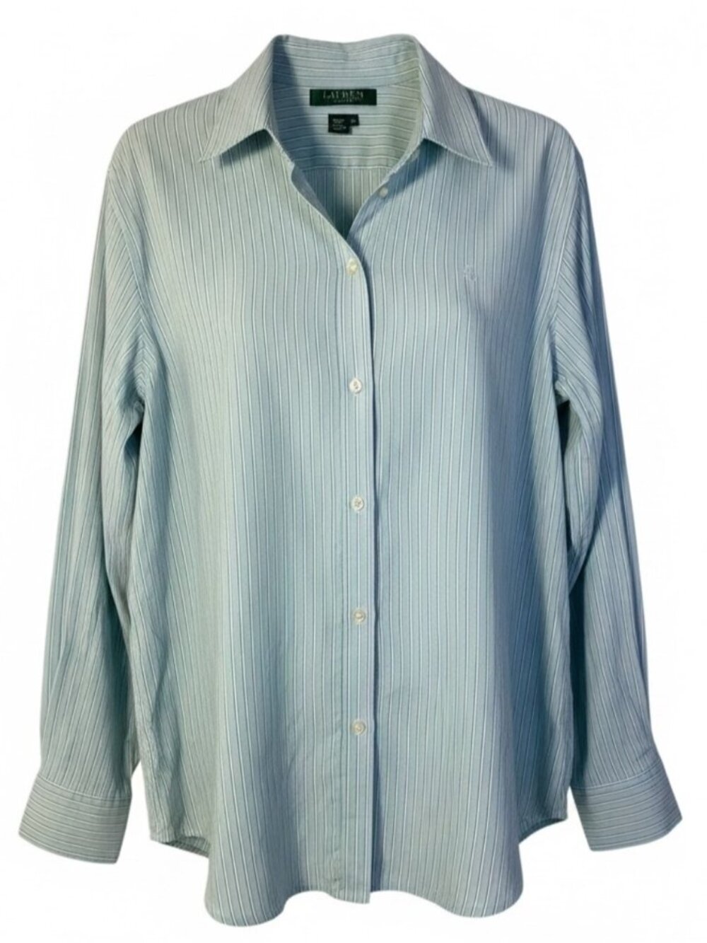 Lauren Ralph Lauren 100% Cotton Oxford Shirt long sleeve stripe Light Green P/L